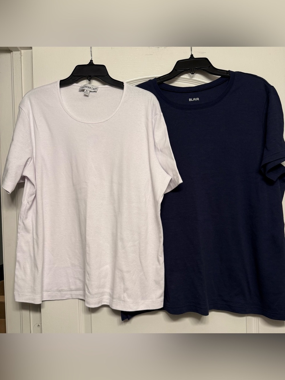 Women’s XL T-Shirt Lot 2 Blair Southern Lady White Navy Cotton Short Sleeve